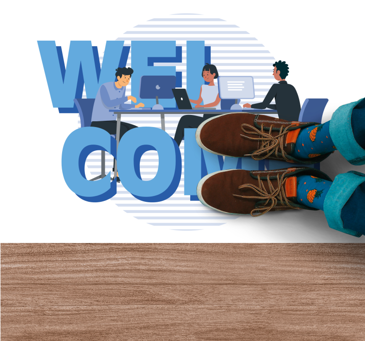 Vennlig kontor velkommen sagn og tekster vinylteppe - Tenstickers