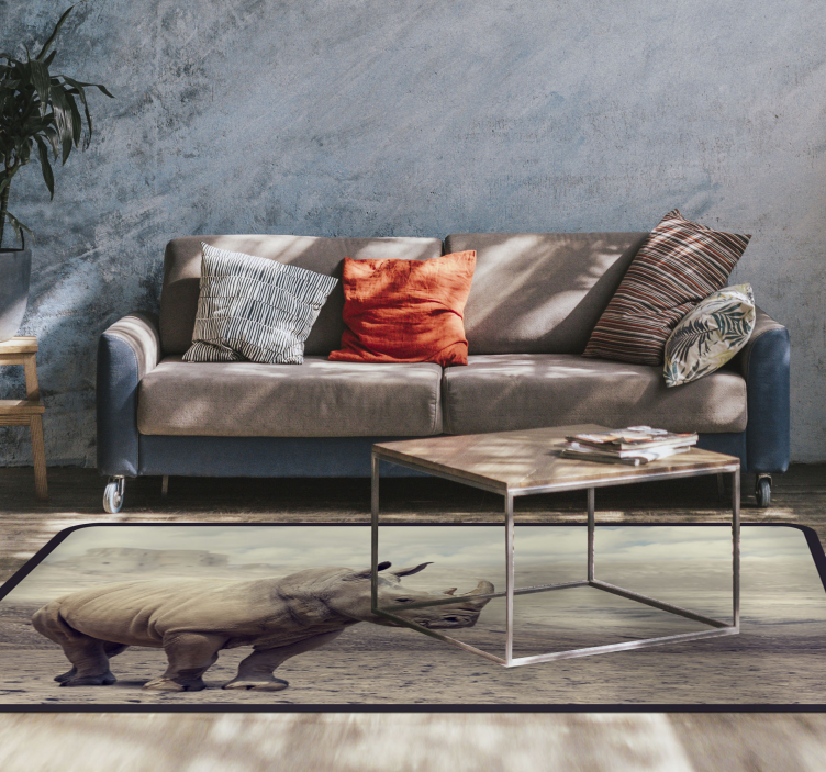 Vilt neshorndyrteppe brun og grå - Tenstickers