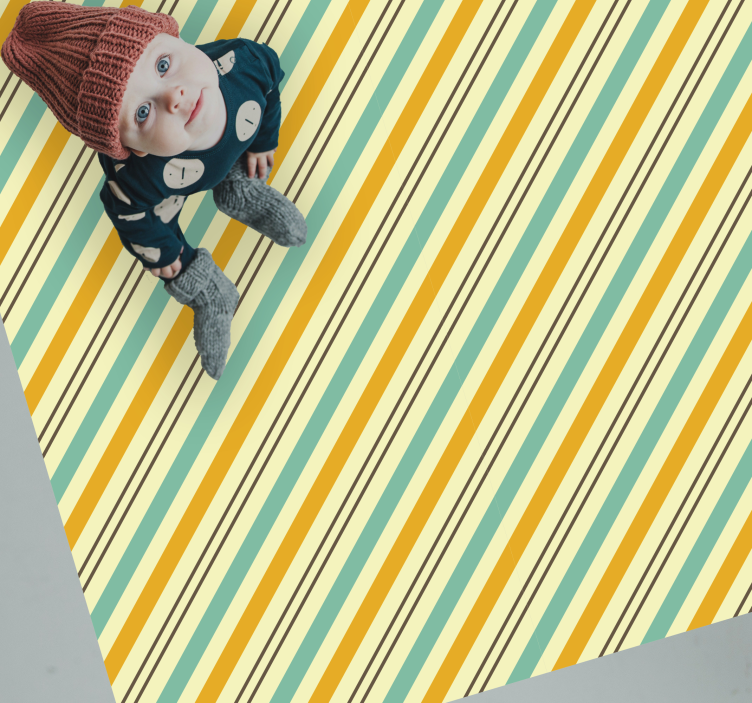 Vintage diagonalt trefarget mønster Vinyl teppe firkant - Tenstickers