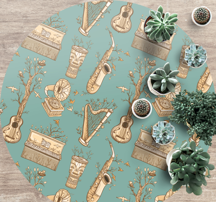 Vintage musikkinstrumenter mønster vinyl teppe rund - Tenstickers