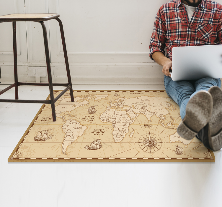Fantastisk vinylteppe på vintage verdenskart - Tenstickers