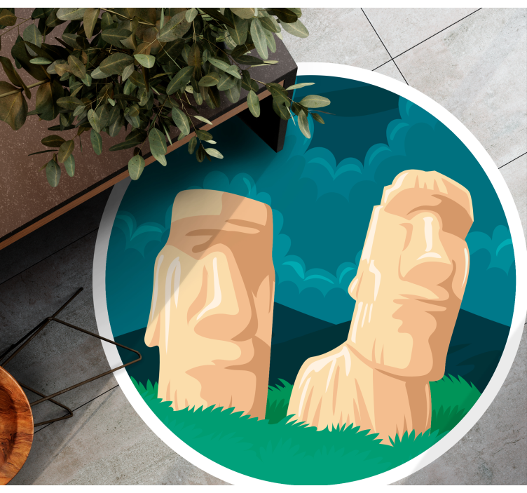 Vinyl teppe verdenskart moai statuer silhuett - Tenstickers
