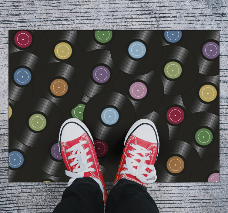 Vinylteppe med vinylplater vintage teppe - Tenstickers