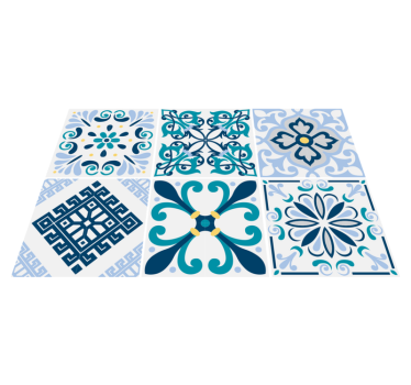 Vinyl teppe kjøkken blå blomstert tiles - Tenstickers