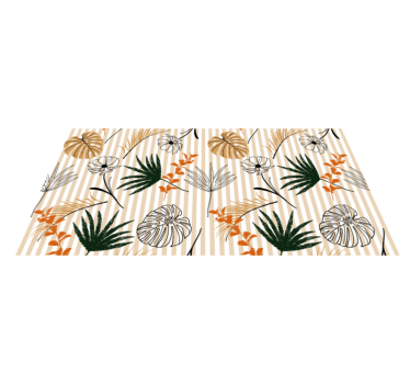 vinyl teppe sort hvitt og beige blomsterstripeteppe - Tenstickers