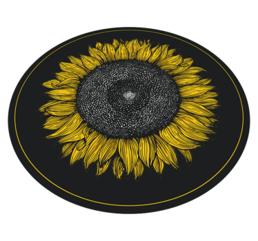 Rundt solsikke sort blomst vinyl teppe - Tenstickers