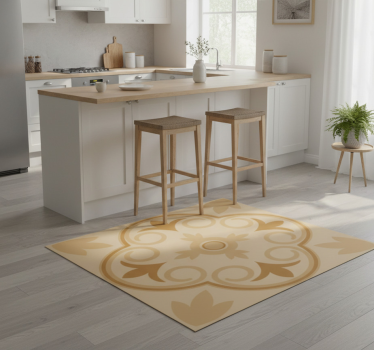Beige vintage blomsterdesign vinyl teppe kjøkken - Tenstickers