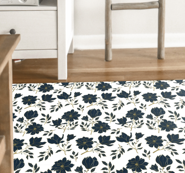 Blå blomster mønster fliser vinyl teppe - Tenstickers