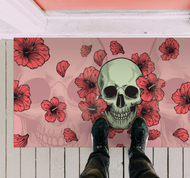 Hodeskalle med håndtegnede blomster halloween matter - Tenstickers