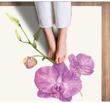 Illustrert orkidé hvit bakgrunn blomsterteppe - Tenstickers