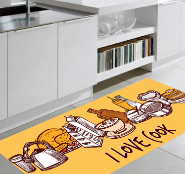 Kjøkkentekst med kjøkken skreddersydd vinyl teppe - Tenstickers