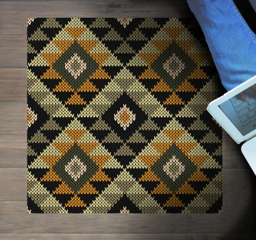 Rhombus beige og svart naturfiberimitasjon tekstur vinylteppe - Tenstickers