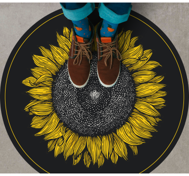 Rundt solsikke sort blomst vinyl teppe - Tenstickers