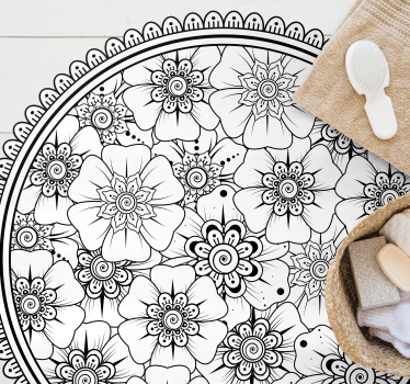 Sirkel svart mandala flisematte - Tenstickers