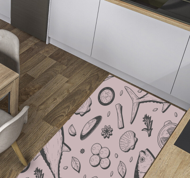 Sjømatinspirert motiv vinyl teppe kjøkken - Tenstickers