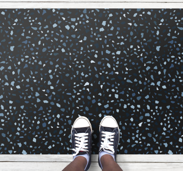Svart og blå terrazzo tekstur vinyl teppe - Tenstickers