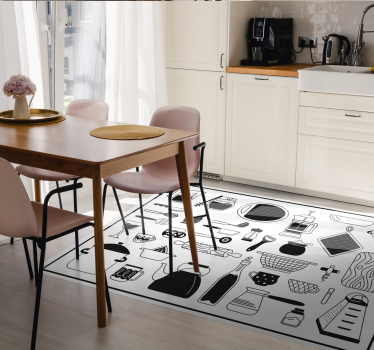 Svart og hvitt kjøkken vinylgulv - Tenstickers