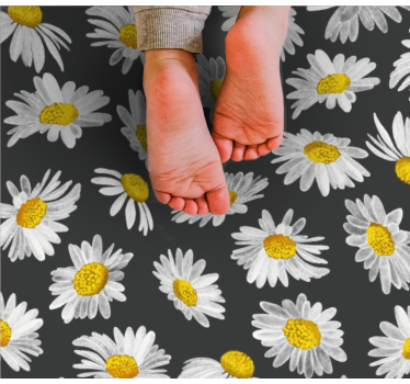 Tusenfryd blomst sort blomst vinyl teppe - Tenstickers