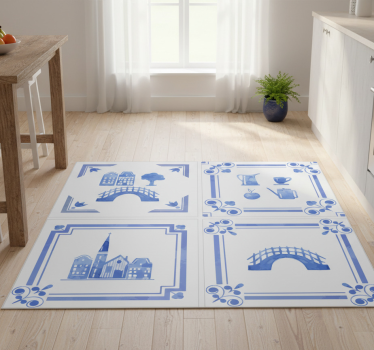 Vinyl teppe kjøkken delftware nederlandske hus - Tenstickers