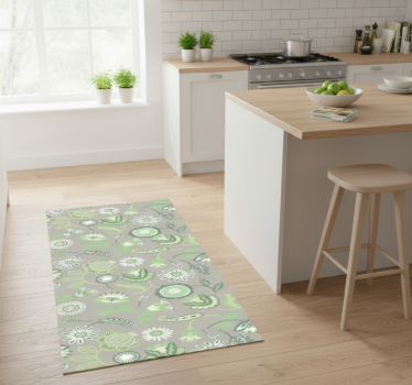 Vinyl teppe kjøkken delikat grønn blomstermønster - Tenstickers