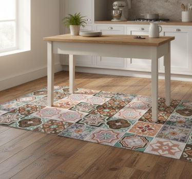 Vinyl teppe kjøkken i livlig terrakotta patchwork - Tenstickers