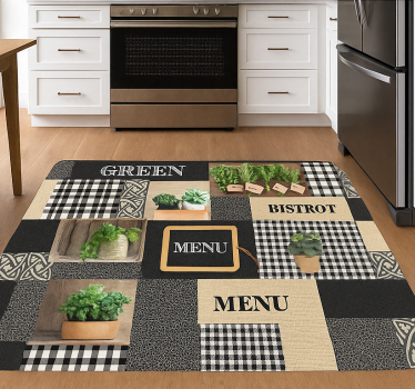 Vinyl teppe kjøkken svart og hvit bistro - Tenstickers