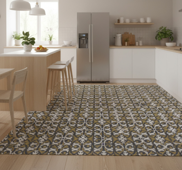 Vinyl teppe kjøkken vintage beige blomsterfliser - Tenstickers