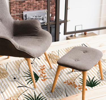 vinyl teppe sort hvitt og beige blomsterstripeteppe - Tenstickers