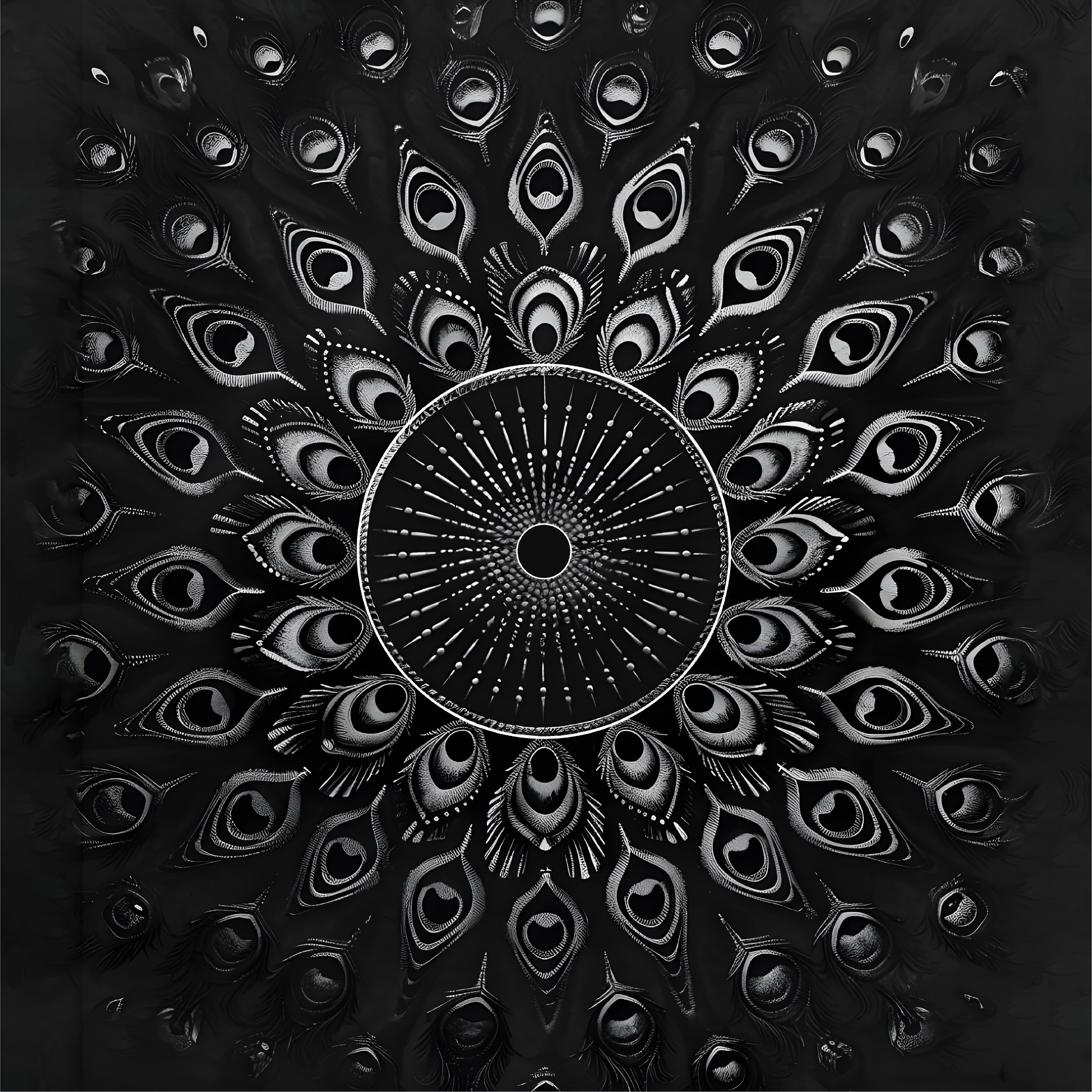 Påfuglfjær vinyl teppe svart - Tenstickers