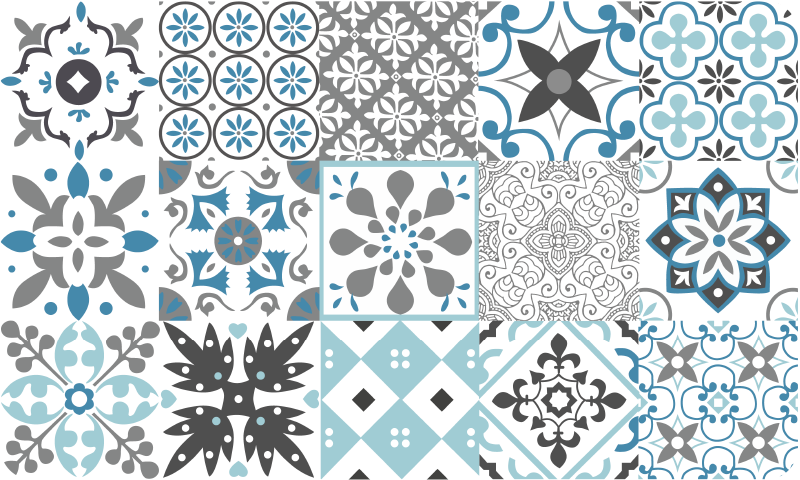 Blå mosaikk vinyl teppe kjøkken - Tenstickers