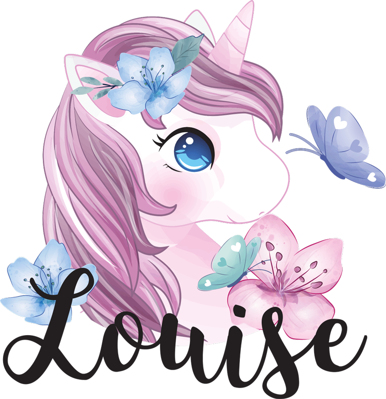 Vinyl teppe dyr stort øye enhjørning med sommerfugl - Tenstickers