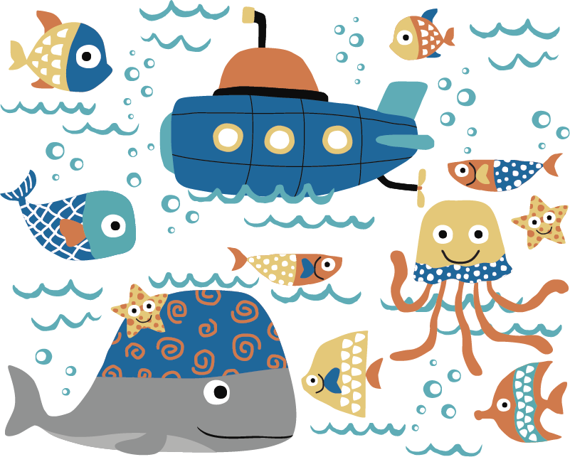 Vinyl teppe dyr med blå marine motiver - Tenstickers