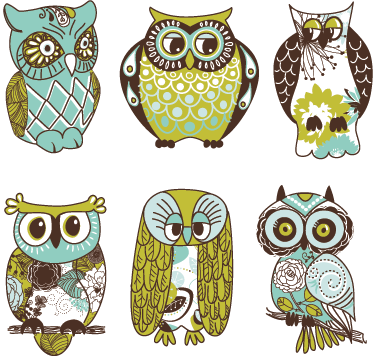 Vinyl teppe dyr seks ugler - Tenstickers