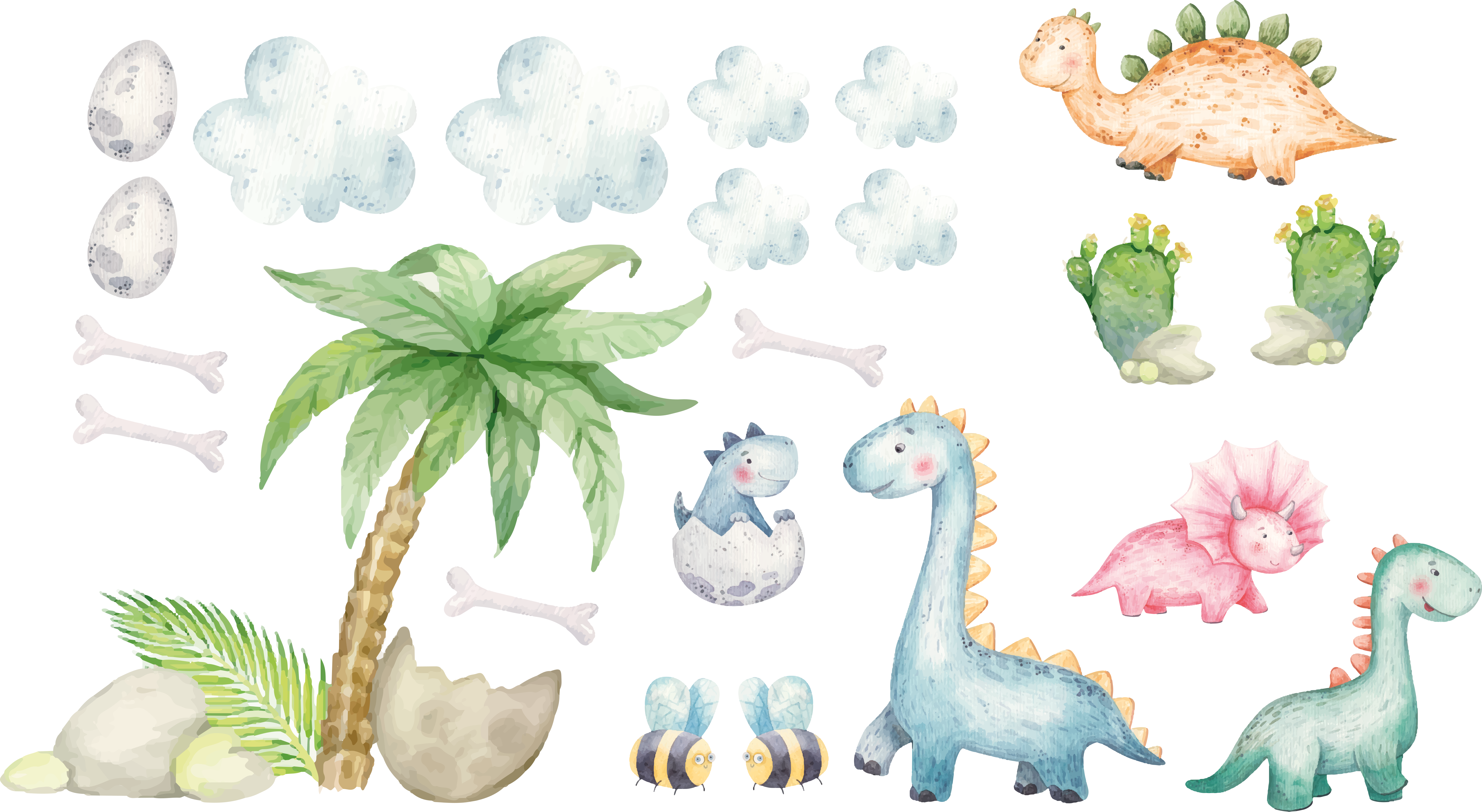 Vinyl teppe dyr søte akvarell dinosaurer - Tenstickers