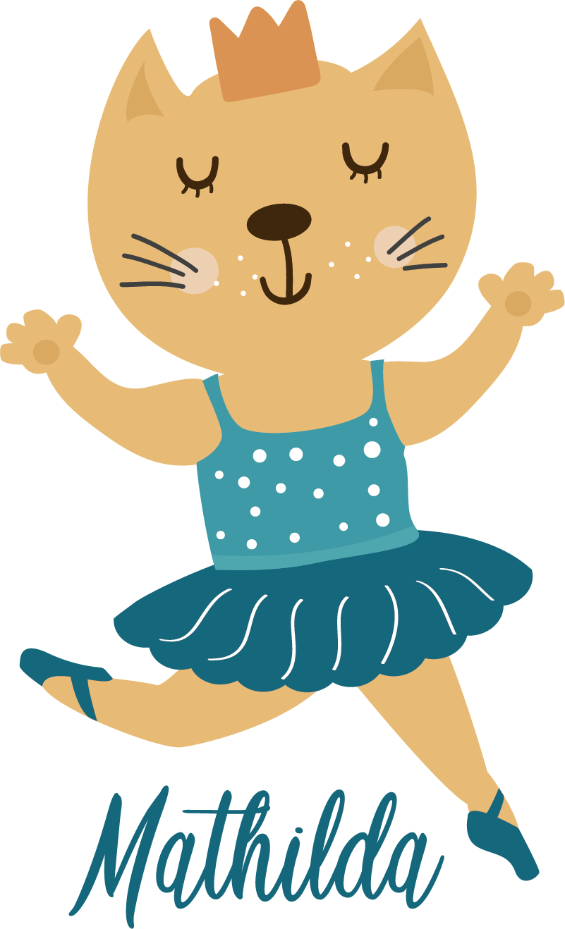 Dansende katt med navn vinyl teppe dyr - Tenstickers