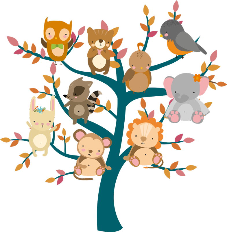 Vinyl teppe dyr tre med babyer - Tenstickers