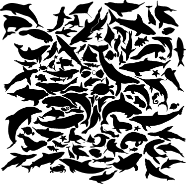 Vinyl teppe dyr marine svarte dyr - Tenstickers