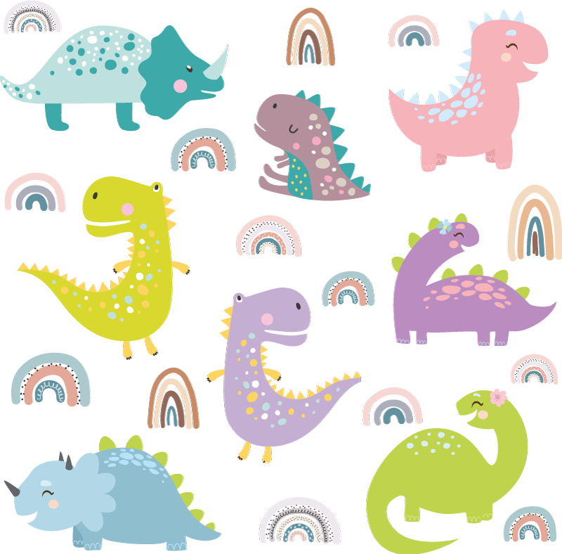 Vinyl teppe dyr nordiske dinosaurer med regnbuer - Tenstickers