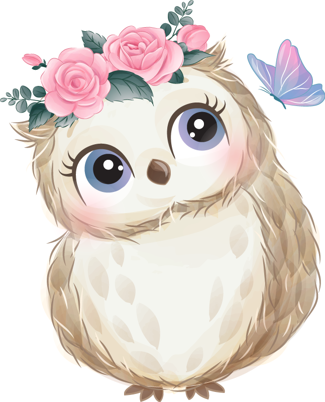 Vinyl teppe dyr babyugle og blomster - Tenstickers