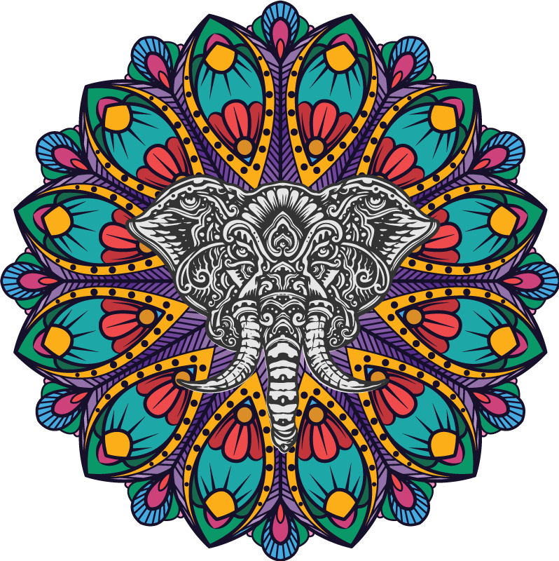 Vinyl teppe dyr fargerik elefant mandala - Tenstickers