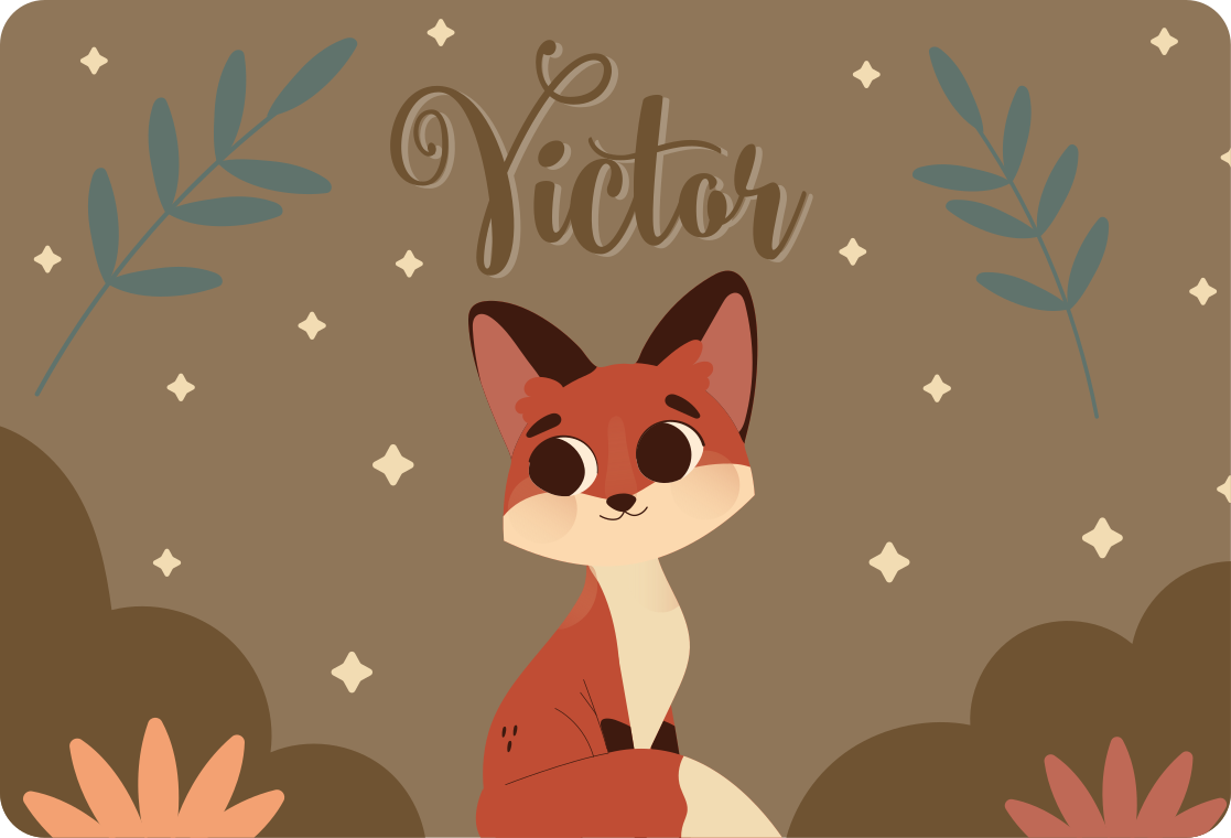 Vinyl teppe dyr søt rev til gutt med navn - Tenstickers