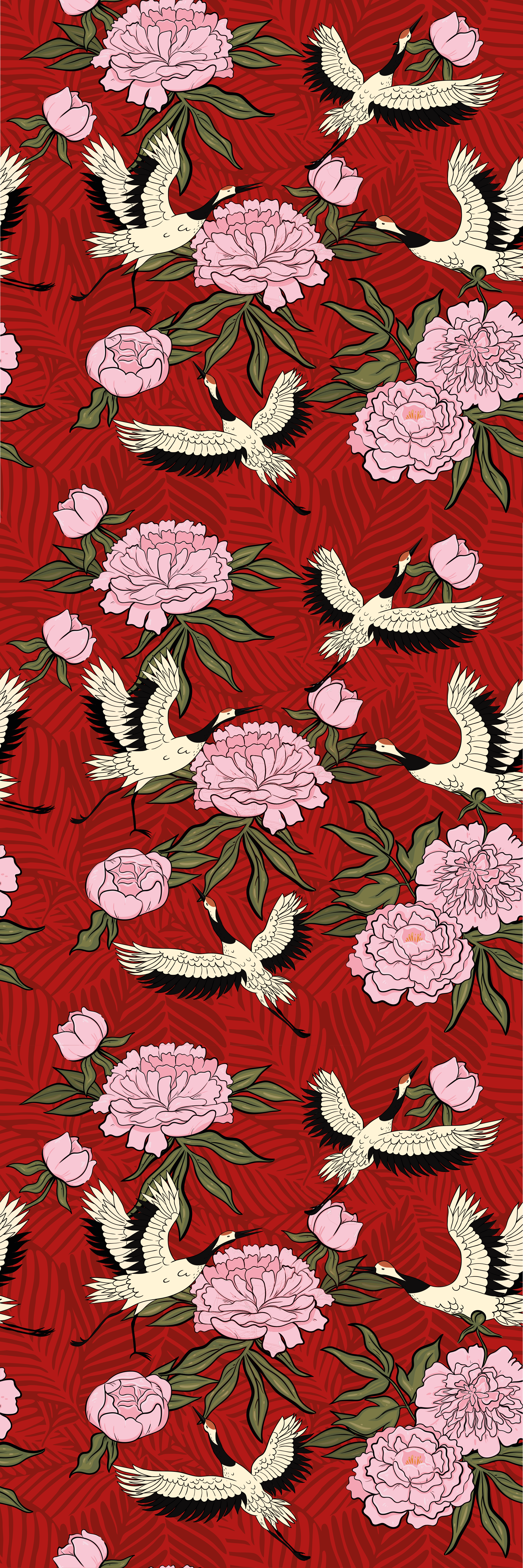 Vinyl teppe dyr hvite fugler på rød tropisk bakgrunn - Tenstickers