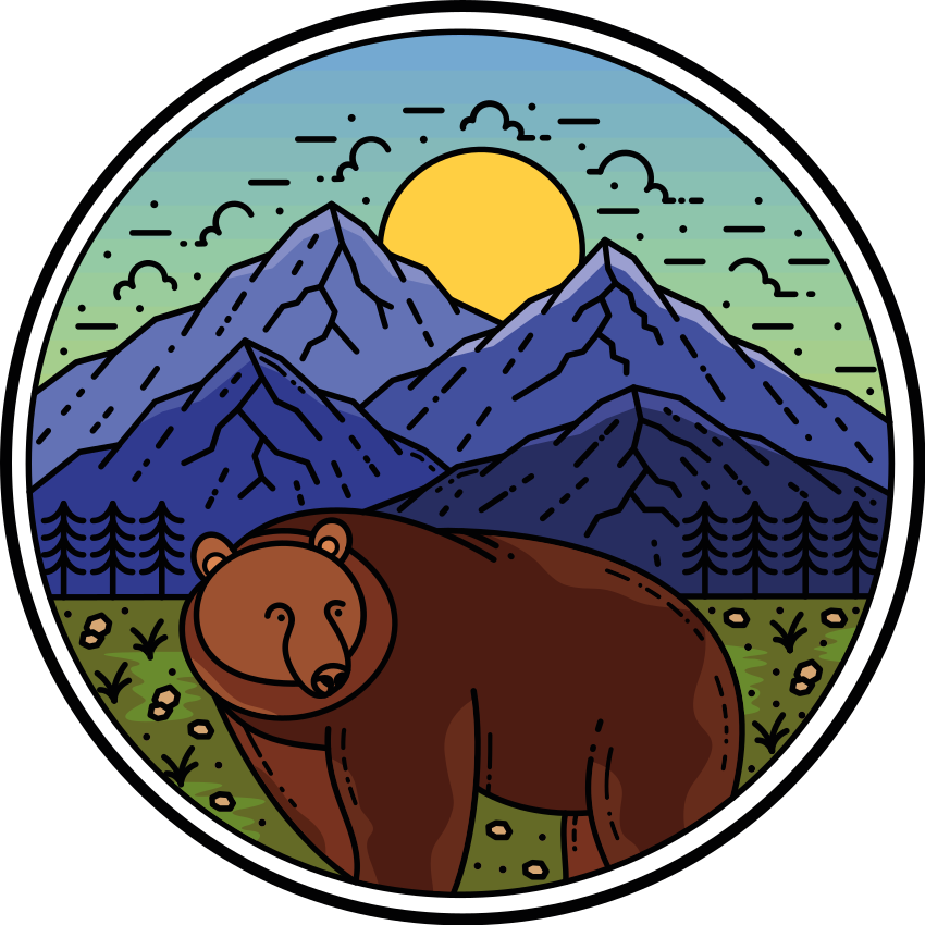 Vinyl teppe dyr fjell med bjørn rund - Tenstickers