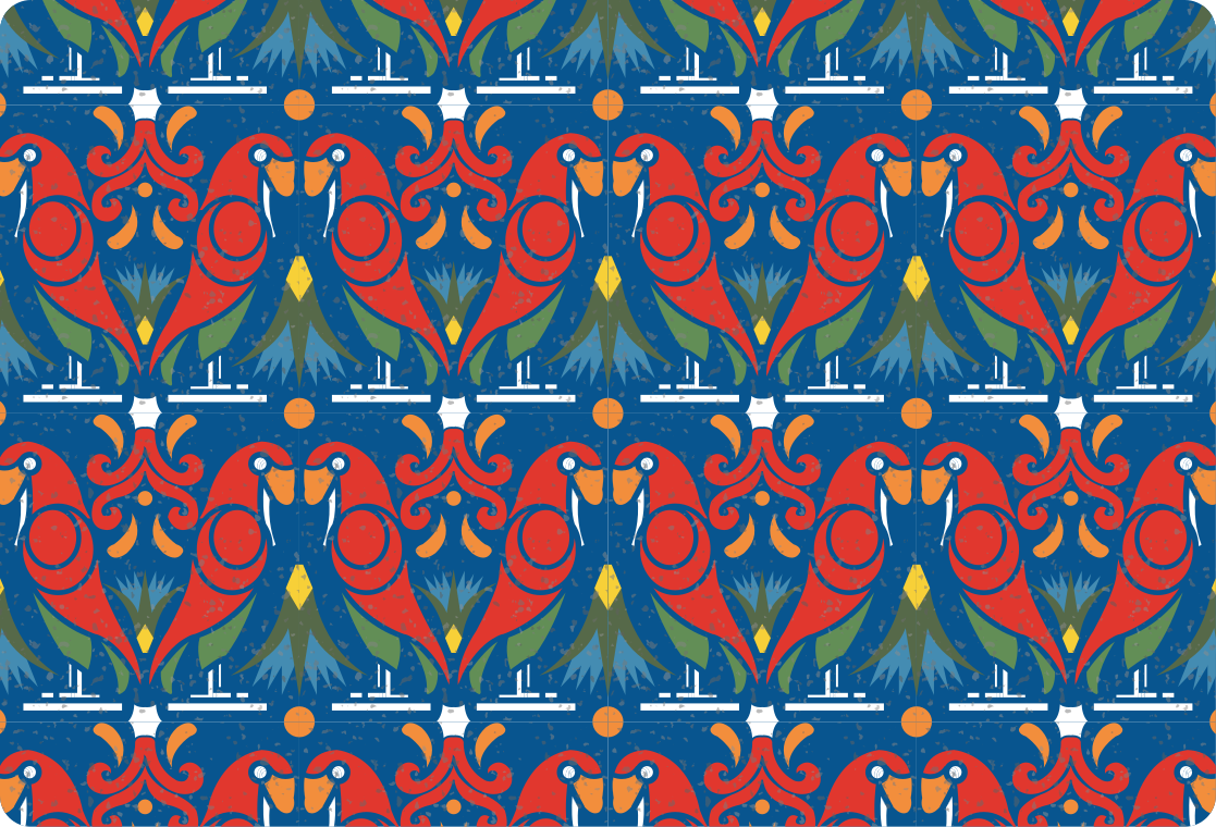 Vinyl teppe dyr med blomsterdesign på blå bakgrunn - Tenstickers