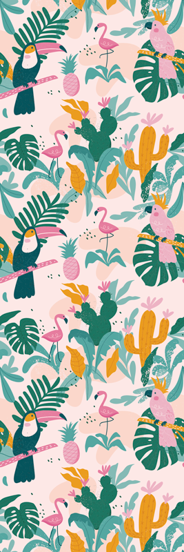 Vinyl teppe dyr grønne fugler på rosa bakgrunn - Tenstickers