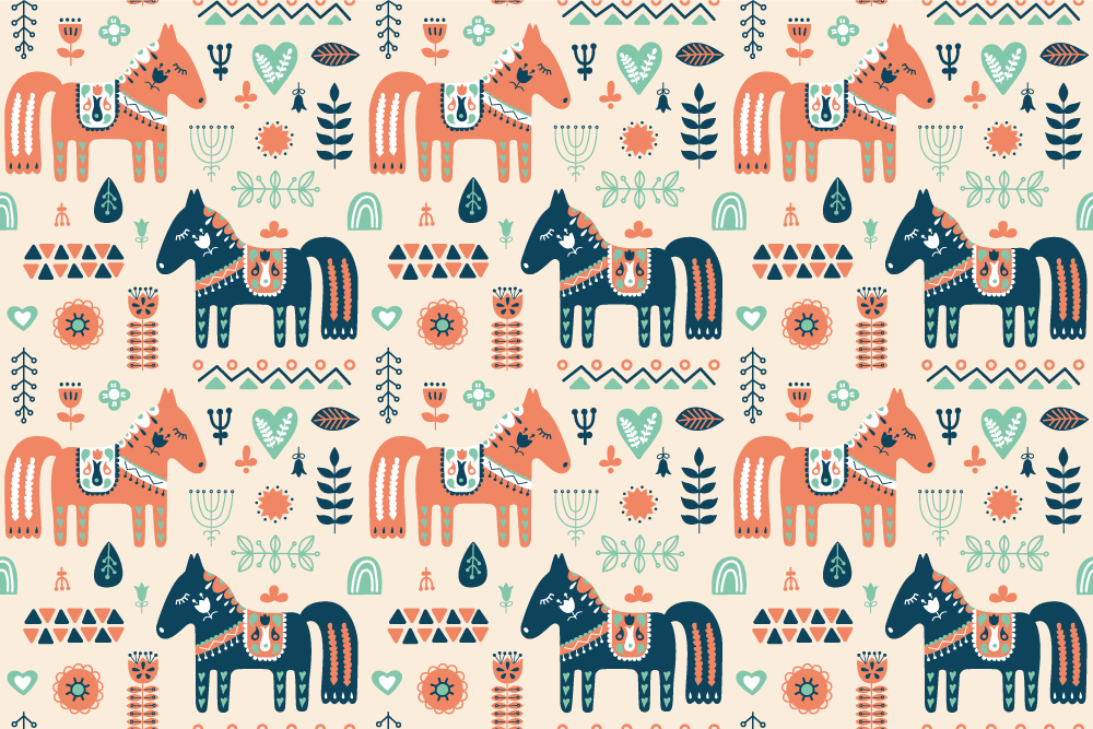 Vinyl teppe dyr nordiske blader på beige bakgrunn - Tenstickers