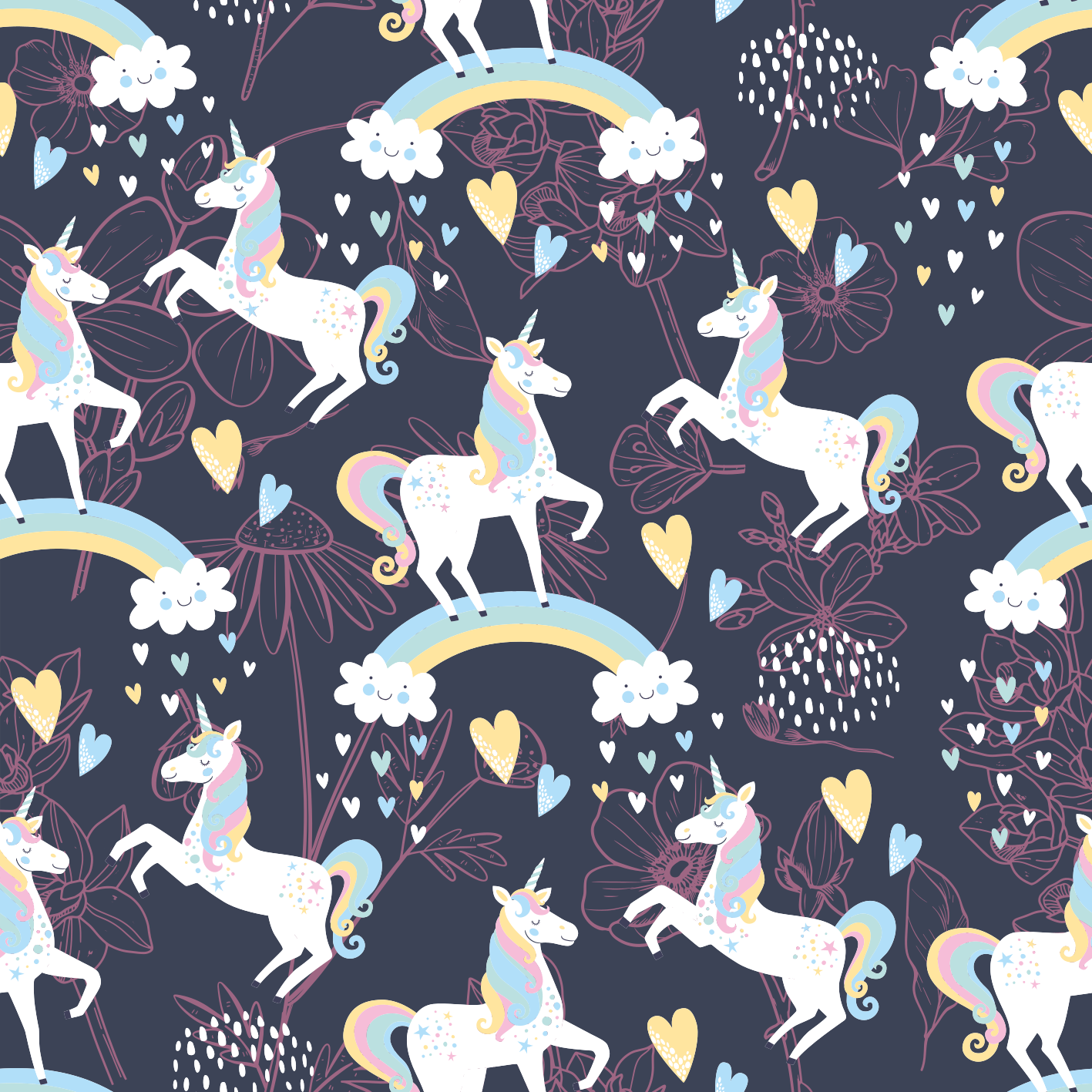 Vinyl teppe dyr rosa enhorn blomsterdesign - Tenstickers