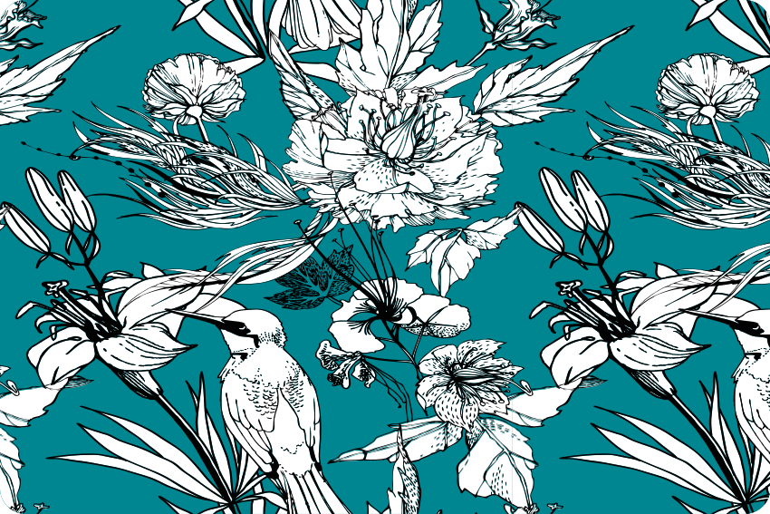 Vinyl teppe dyr hvite ville fugler elegant mønster - Tenstickers