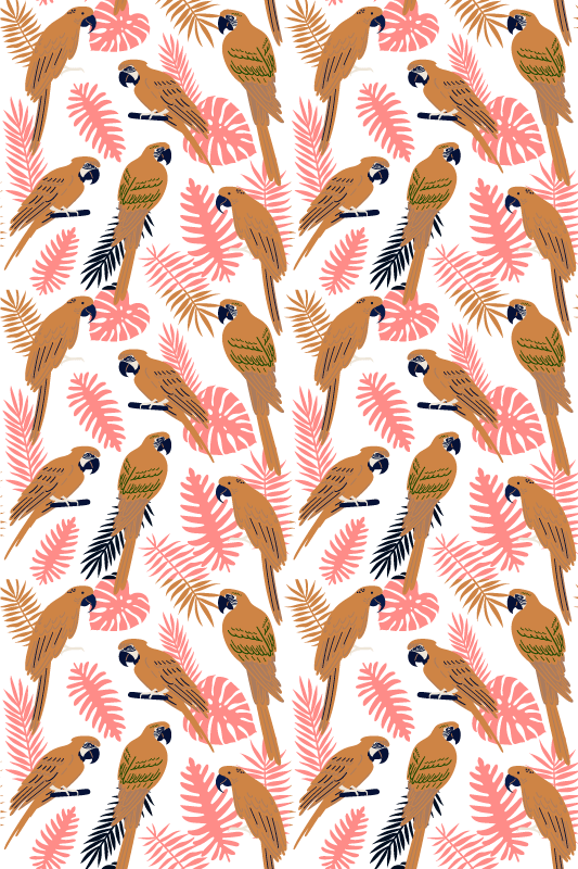 Vinyl teppe dyr oransje papegøyer med rosa blomster - Tenstickers