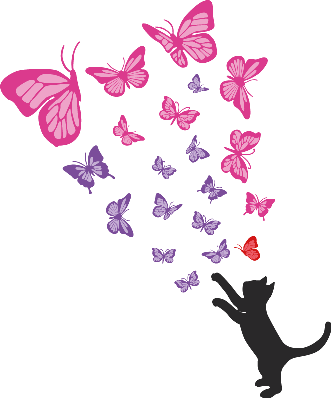 Vinyl teppe dyr lekne katt sommerfugler - Tenstickers